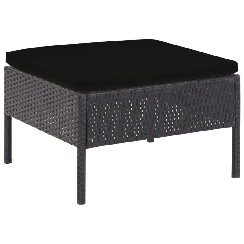 Sodo poilsio komplekti, 6 osaa, musta, rattan-tyylinen, tyynyt mukana