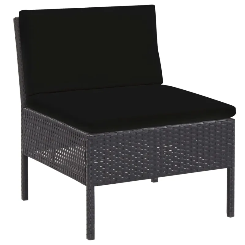 Sodo sofos kompletti, 5 osaa, juoda, rattan materiaalilla, mukaan lukien pehmusteet