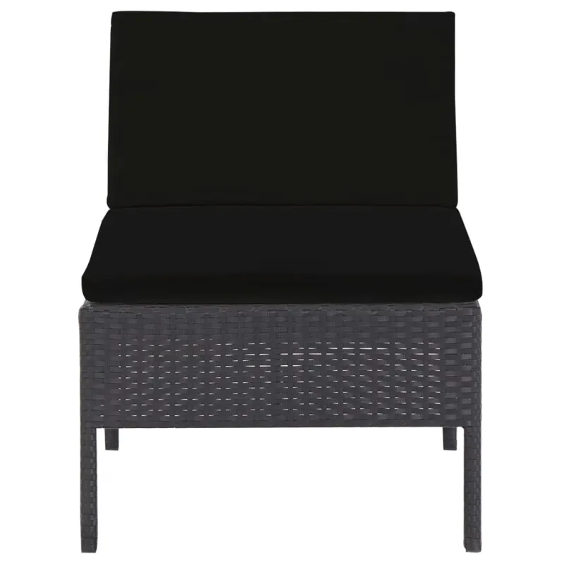 Sodo sofos kompletti, 5 osaa, juoda, rattan materiaalilla, mukaan lukien pehmusteet