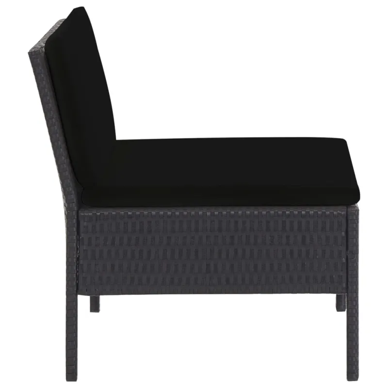 Sodo sofos kompletti, 5 osaa, juoda, rattan materiaalilla, mukaan lukien pehmusteet