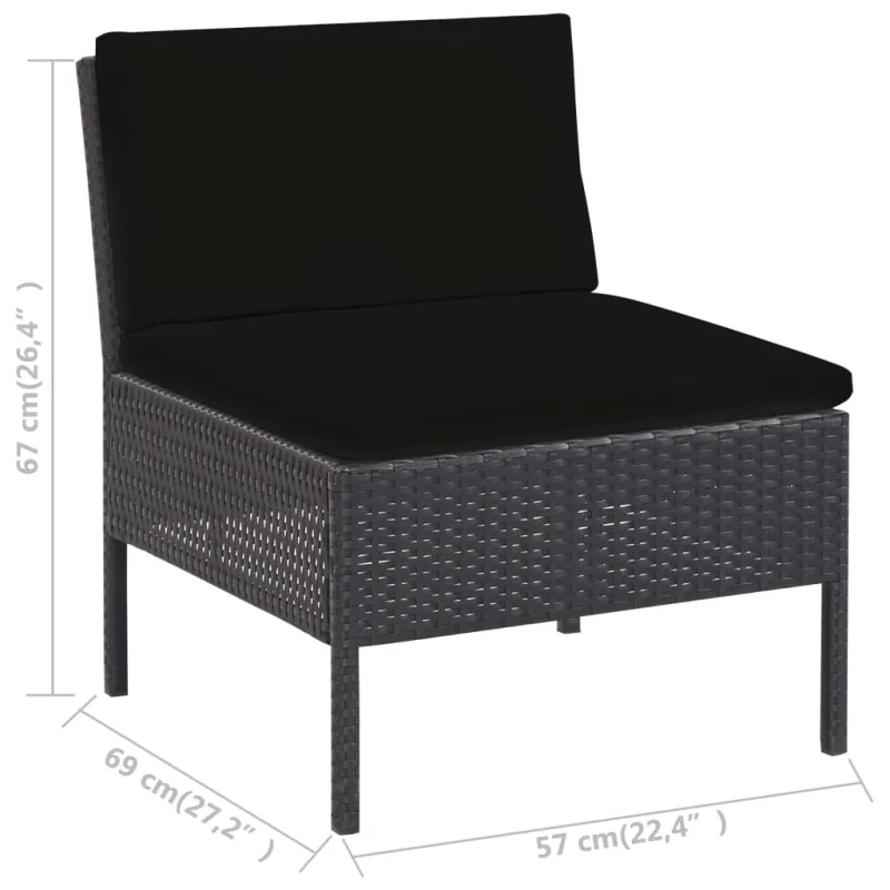 Sodo sofos kompletti, 5 osaa, juoda, rattan materiaalilla, mukaan lukien pehmusteet