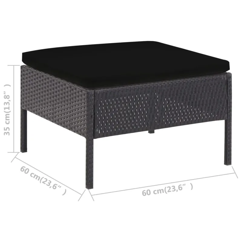 Sodo sofos kompletti, 5 osaa, juoda, rattan materiaalilla, mukaan lukien pehmusteet