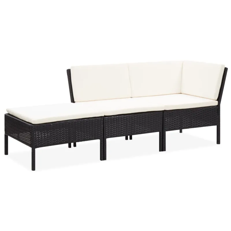 Sodo kompletti, 3 osaa, musta, rattan-tyylinen, tyynyt mukana