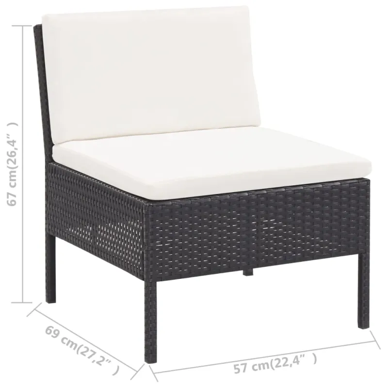Sodo kompletti, 3 osaa, musta, rattan-tyylinen, tyynyt mukana