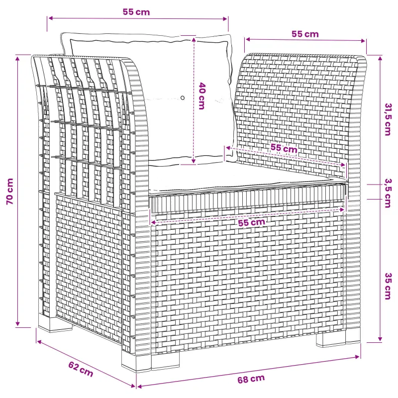 1-Vietis Kėdė su Pagalvėlėmis, Atrodo kaip Ratano PP Antracito