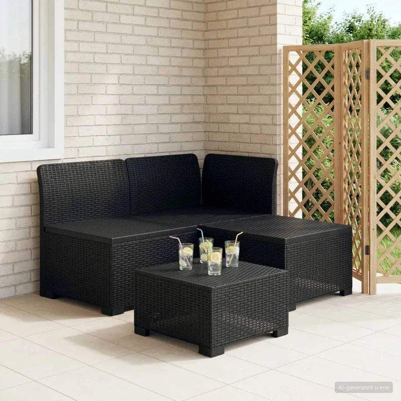 3- vietis Sodas Sofas Ratanas PP Antracito