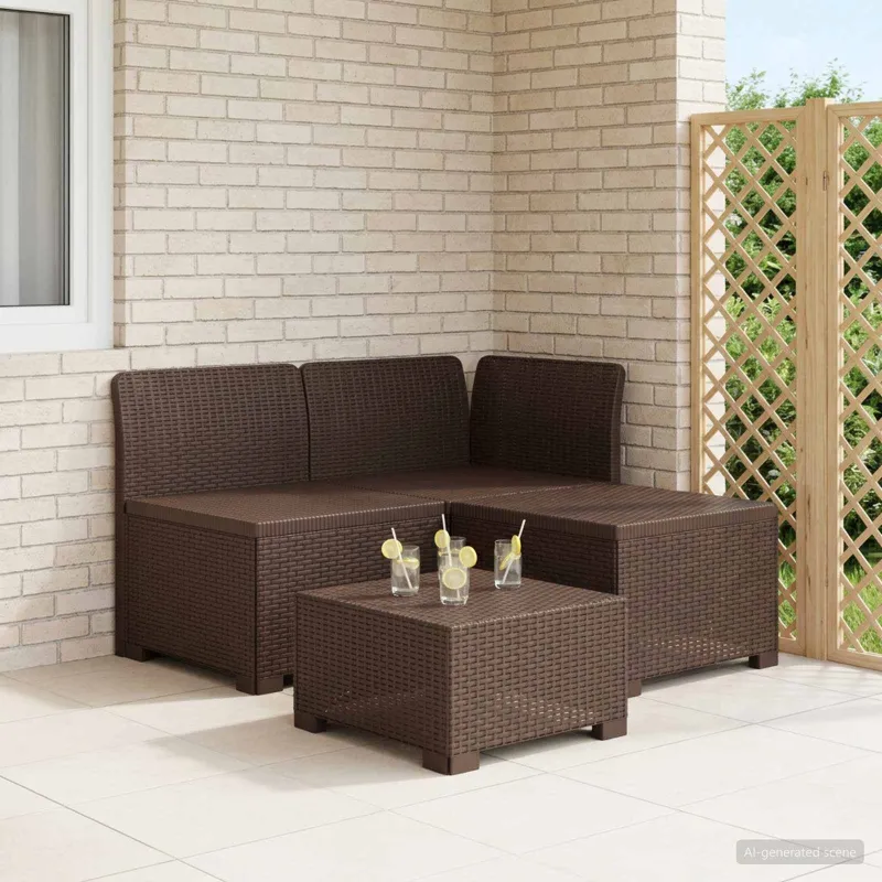 3- vietis Sodas Sofas Ratanas PP Ruda