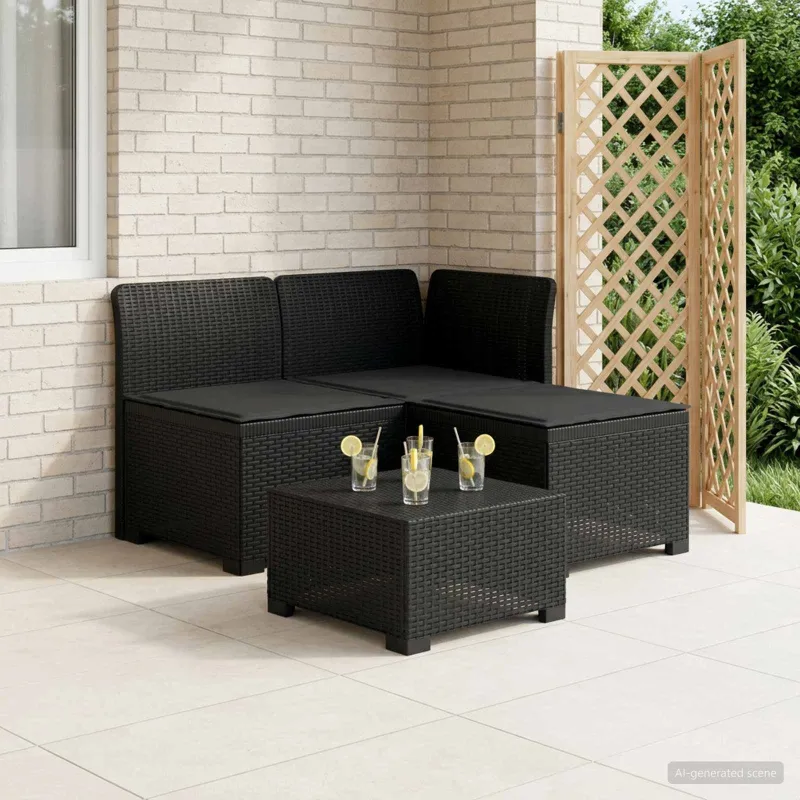 3-vietė sodo sofa su pagalvėlėmis, Rattan išvaizda PP Antracito