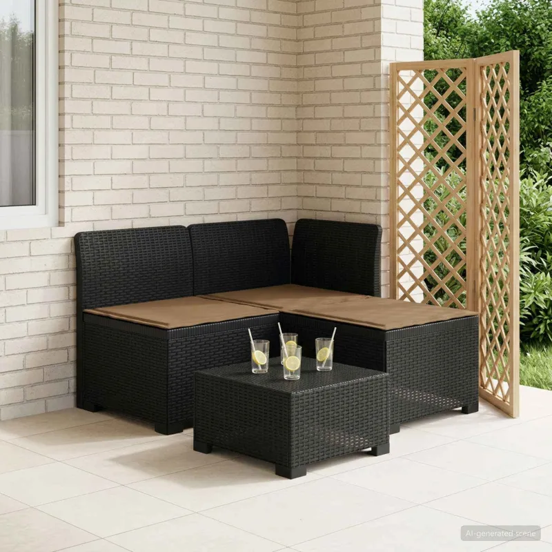 3-vietė sodo sofa su pagalvėlėmis, Rattan išvaizda PP Antracito