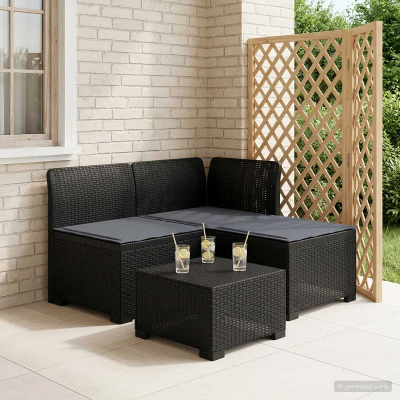 3-vietė sodo sofa su pagalvėlėmis, Rattan išvaizda PP Antracito