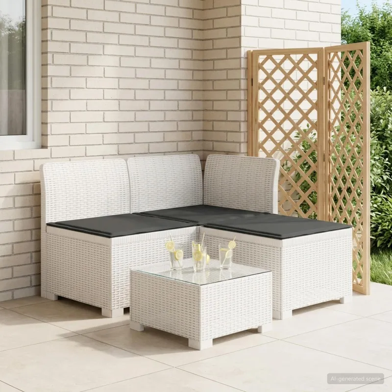 3-vietė sodo sofa su pagalvėlėmis, Rattan išvaizda PP Balta