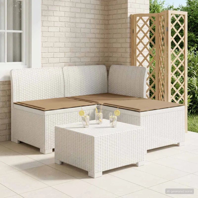 3-vietė sodo sofa su pagalvėlėmis, Rattan išvaizda PP Balta
