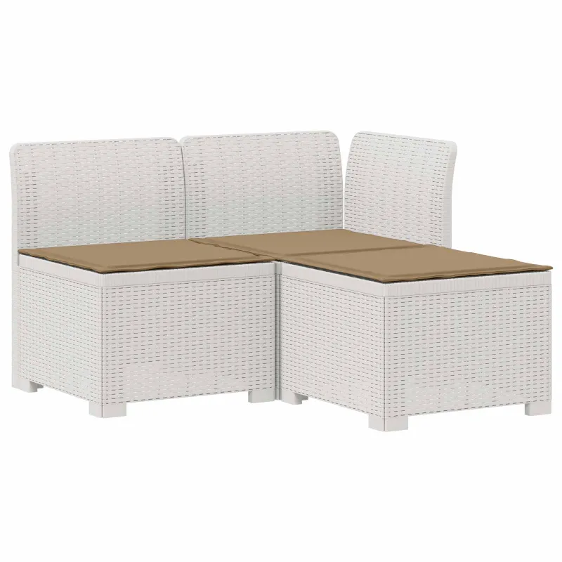 3-vietė sodo sofa su pagalvėlėmis, Rattan išvaizda PP Balta