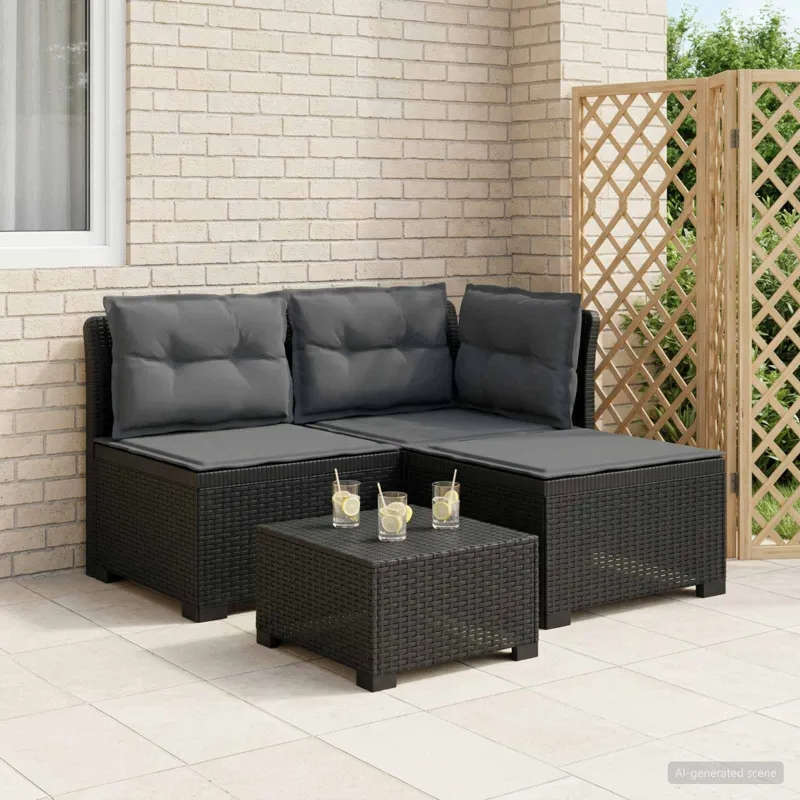 3-vietė sodo sofa su pagalvėlėmis, Rattan išvaizda PP Antracito