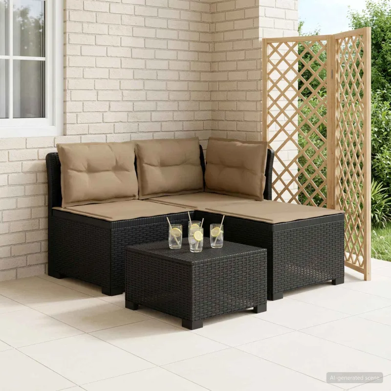 3-vietė sodo sofa su pagalvėlėmis, Rattan išvaizda PP Antracito