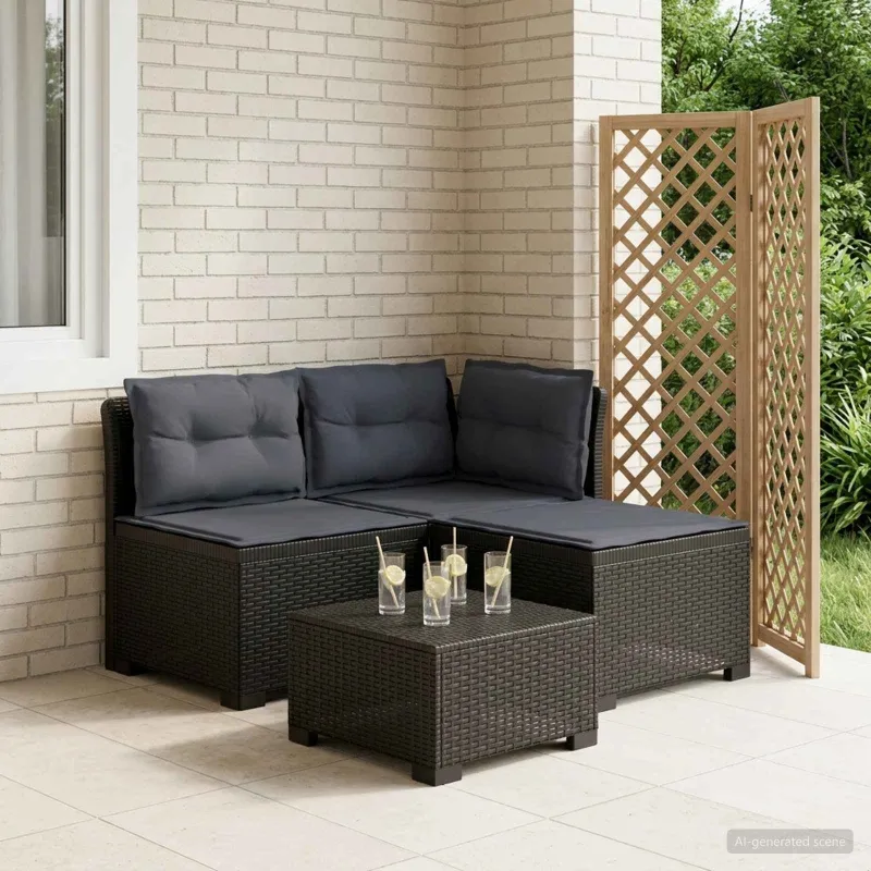 3-vietė sodo sofa su pagalvėlėmis, Rattan išvaizda PP Antracito