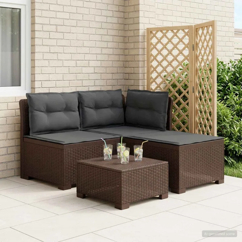 3-vietė sodo sofa su pagalvėlėmis, Rattan išvaizda PP Ruda