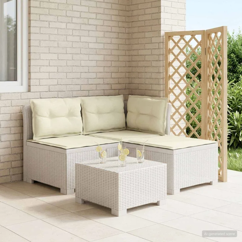 3-vietė sodo sofa su pagalvėlėmis, Rattan išvaizda PP Balta