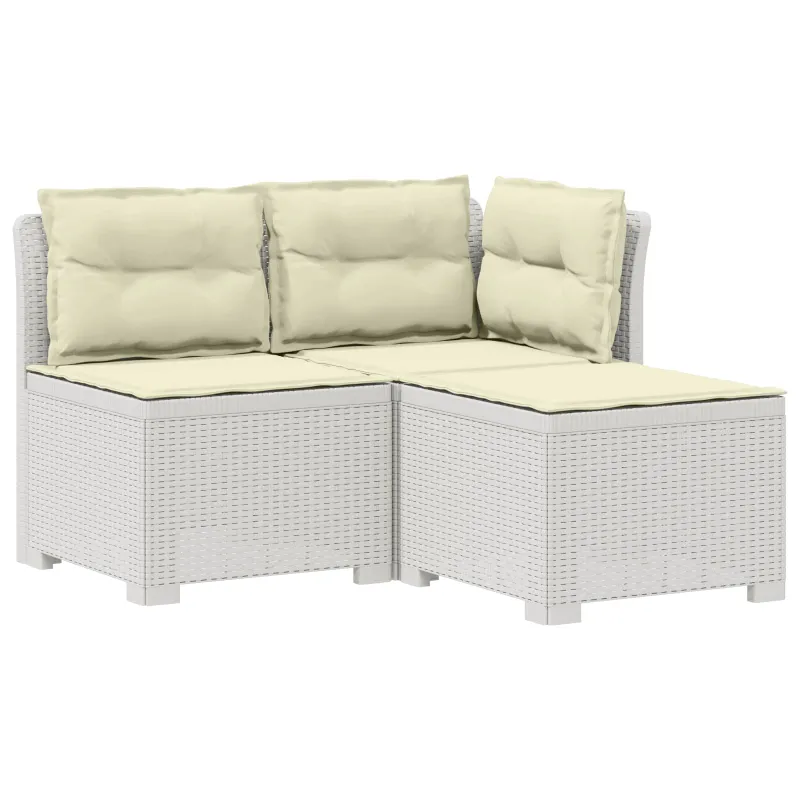 3-vietė sodo sofa su pagalvėlėmis, Rattan išvaizda PP Balta