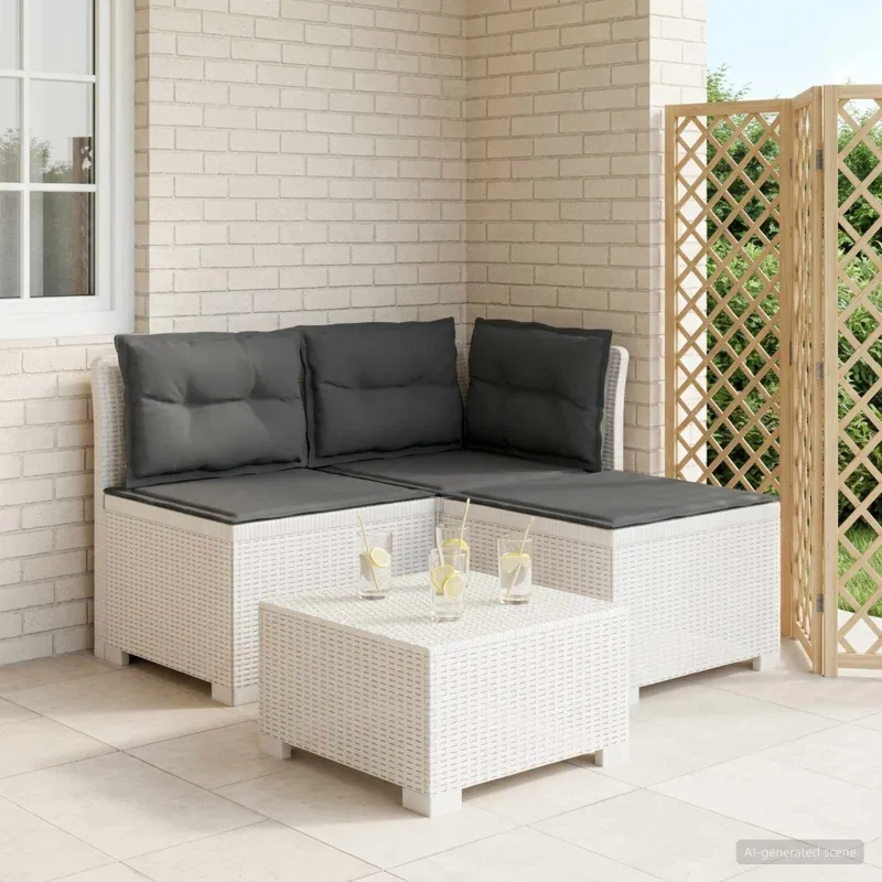 3-vietė sodo sofa su pagalvėlėmis, Rattan išvaizda PP Balta