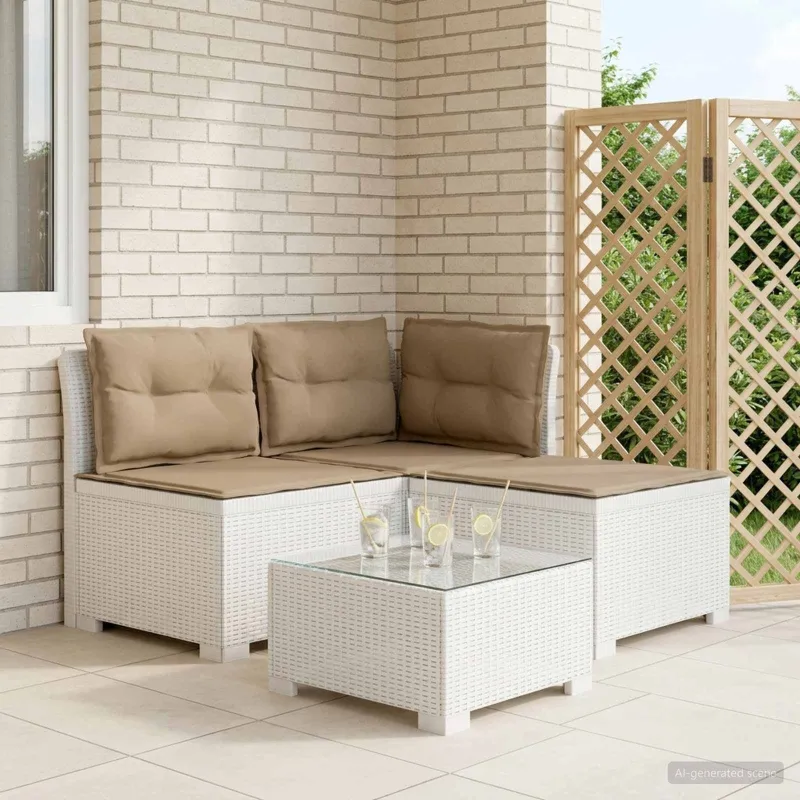 3-vietė sodo sofa su pagalvėlėmis, Rattan išvaizda PP Balta