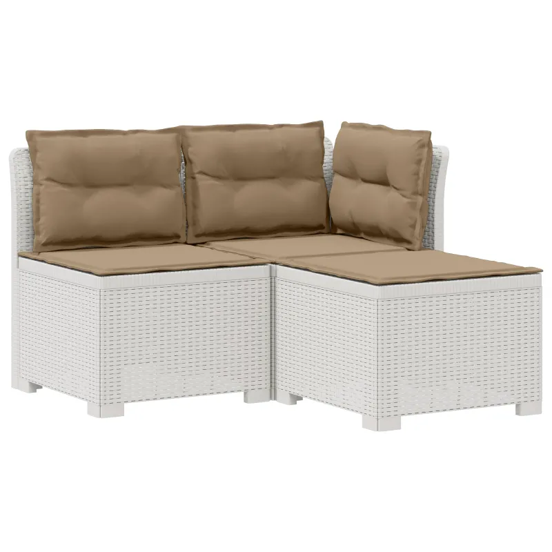 3-vietė sodo sofa su pagalvėlėmis, Rattan išvaizda PP Balta