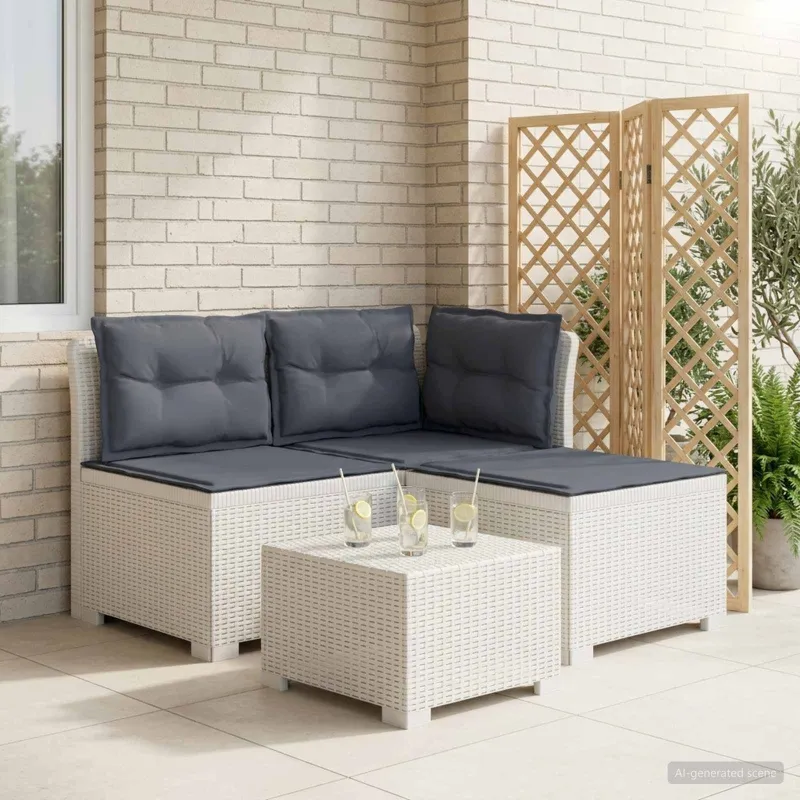 3-vietė sodo sofa su pagalvėlėmis, Rattan išvaizda PP Balta