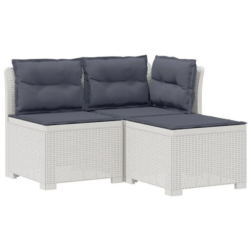 3-vietė sodo sofa su pagalvėlėmis, Rattan išvaizda PP Balta