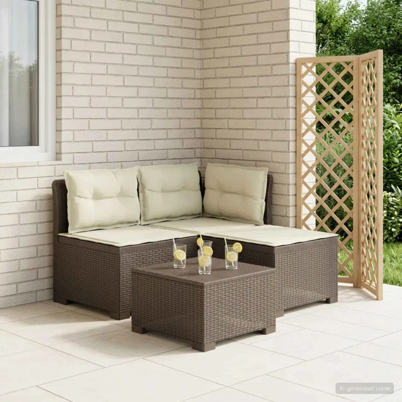 3-vietė sodo sofa su pagalvėlėmis, Rattan išvaizda PP