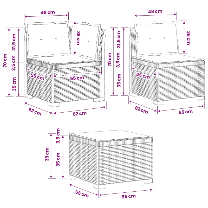 3-vietė sodo sofa su pagalvėlėmis, Rattan išvaizda PP