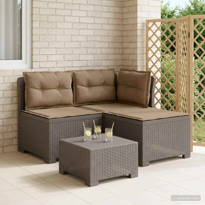 3-vietė sodo sofa su pagalvėlėmis, Rattan išvaizda PP