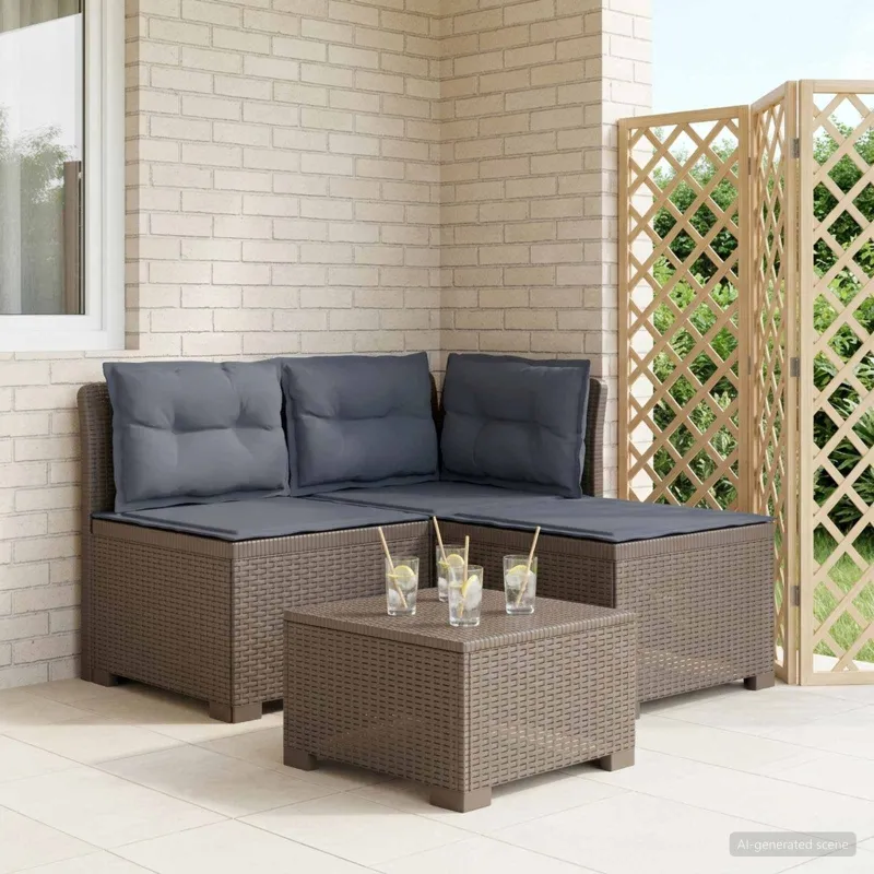3-vietė sodo sofa su pagalvėlėmis, Rattan išvaizda PP