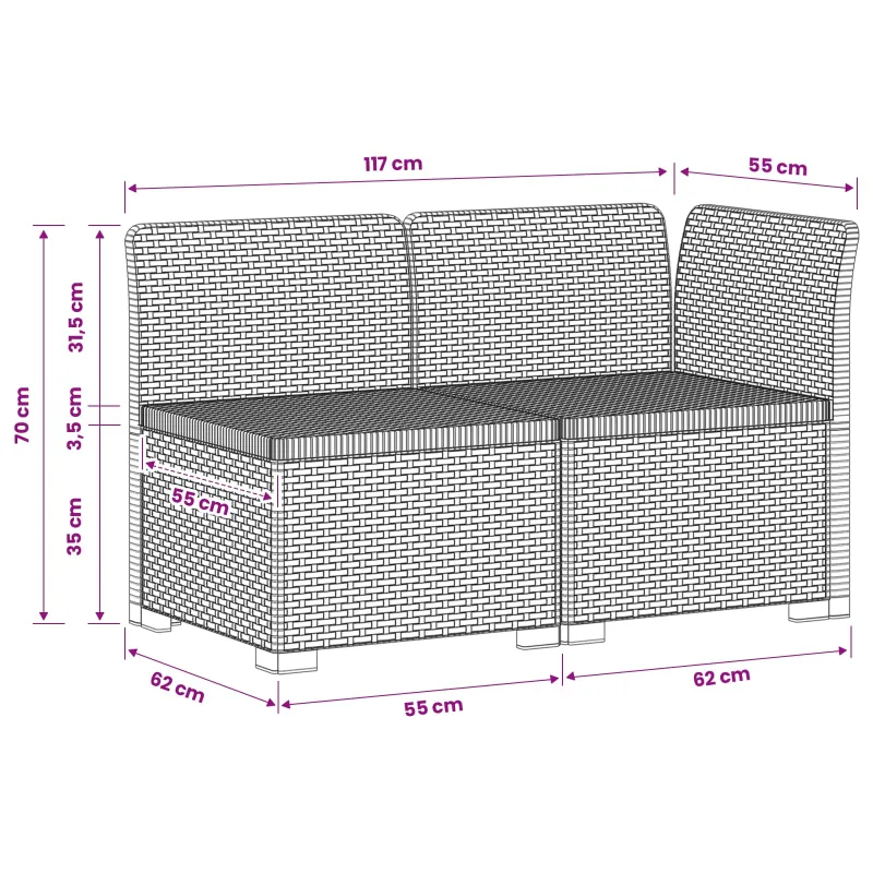 2-Vietis Sodo Sofas, Atrodo kaip Ratano PP Antracito