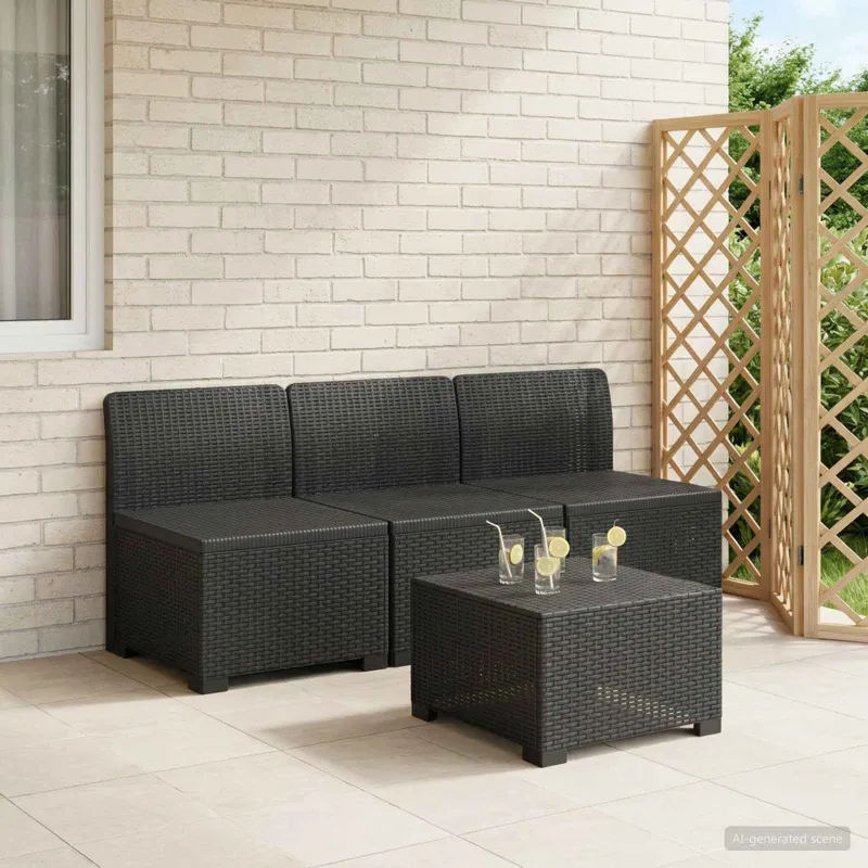3- vietis Sodas Sofas Ratanas PP Antracito