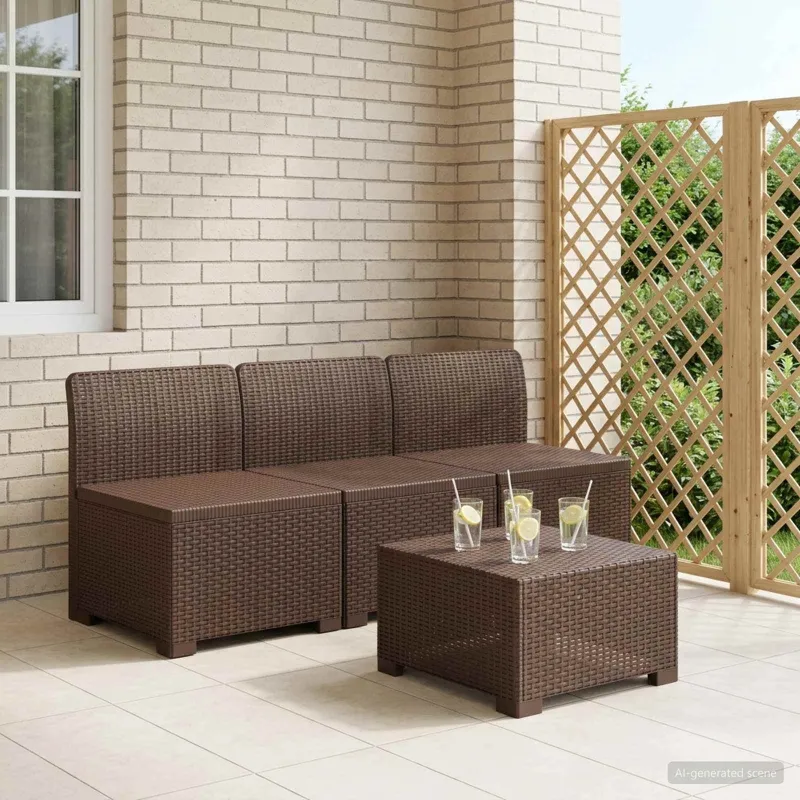 3- vietis Sodas Sofas Ratanas PP Ruda