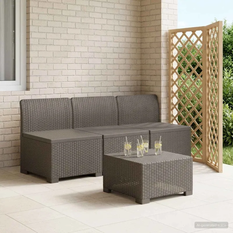 3- vietis Sodas Sofas Ratanas PP Šviesiai pilka
