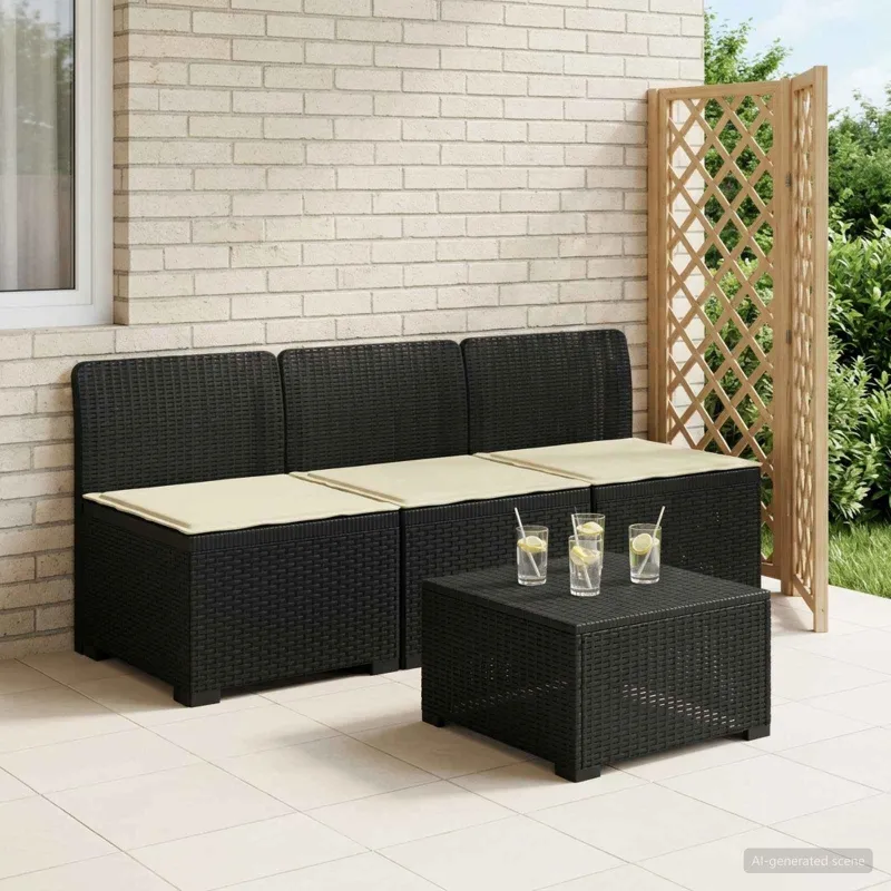 3-vietė sodo sofa su pagalvėlėmis, Rattan išvaizda PP Antracito