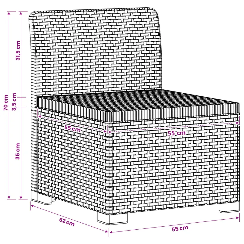 3-vietė sodo sofa su pagalvėlėmis, Rattan išvaizda PP Antracito