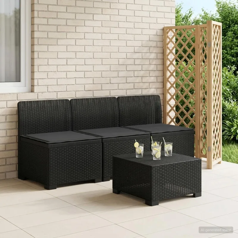 3-vietė sodo sofa su pagalvėlėmis, Rattan išvaizda PP Antracito