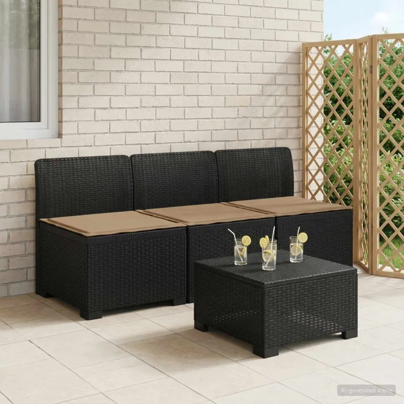 3-vietė sodo sofa su pagalvėlėmis, Rattan išvaizda PP Antracito