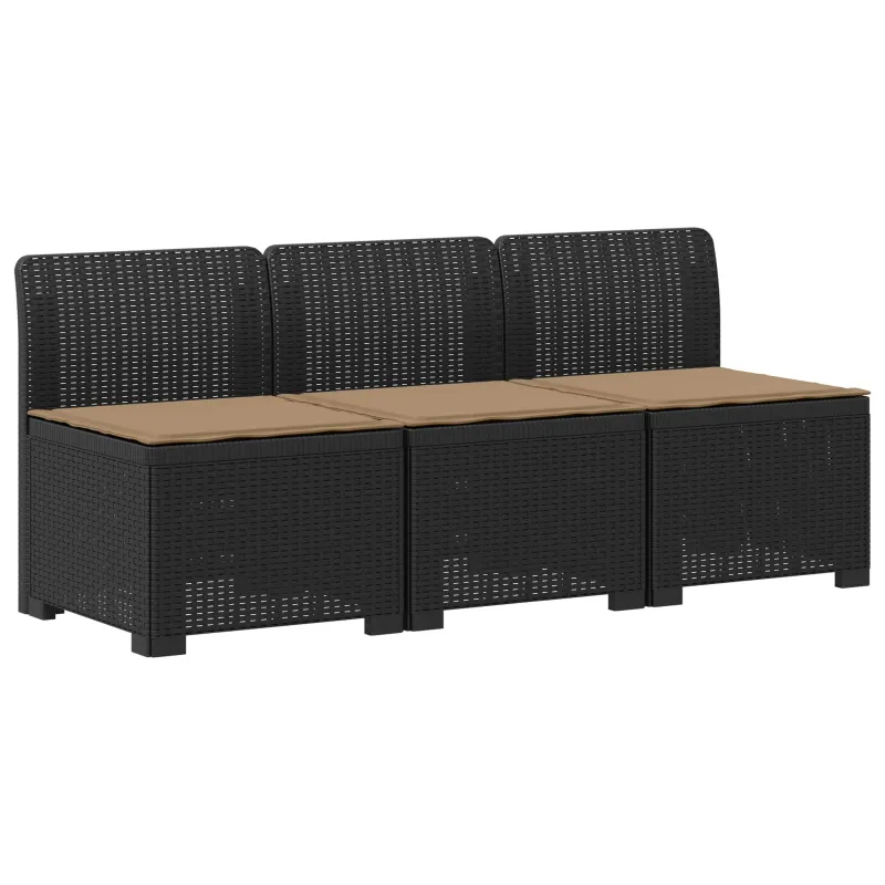 3-vietė sodo sofa su pagalvėlėmis, Rattan išvaizda PP Antracito