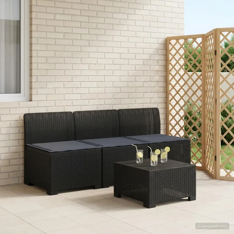 3-vietė sodo sofa su pagalvėlėmis, Rattan išvaizda PP Antracito