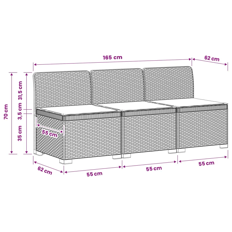 3-vietė sodo sofa su pagalvėlėmis, Rattan išvaizda PP Ruda