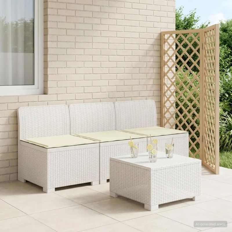 3-vietė sodo sofa su pagalvėlėmis, Rattan išvaizda PP Balta