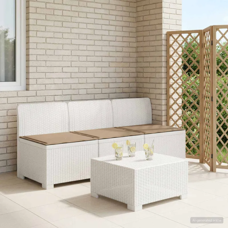 3-vietė sodo sofa su pagalvėlėmis, Rattan išvaizda PP Balta