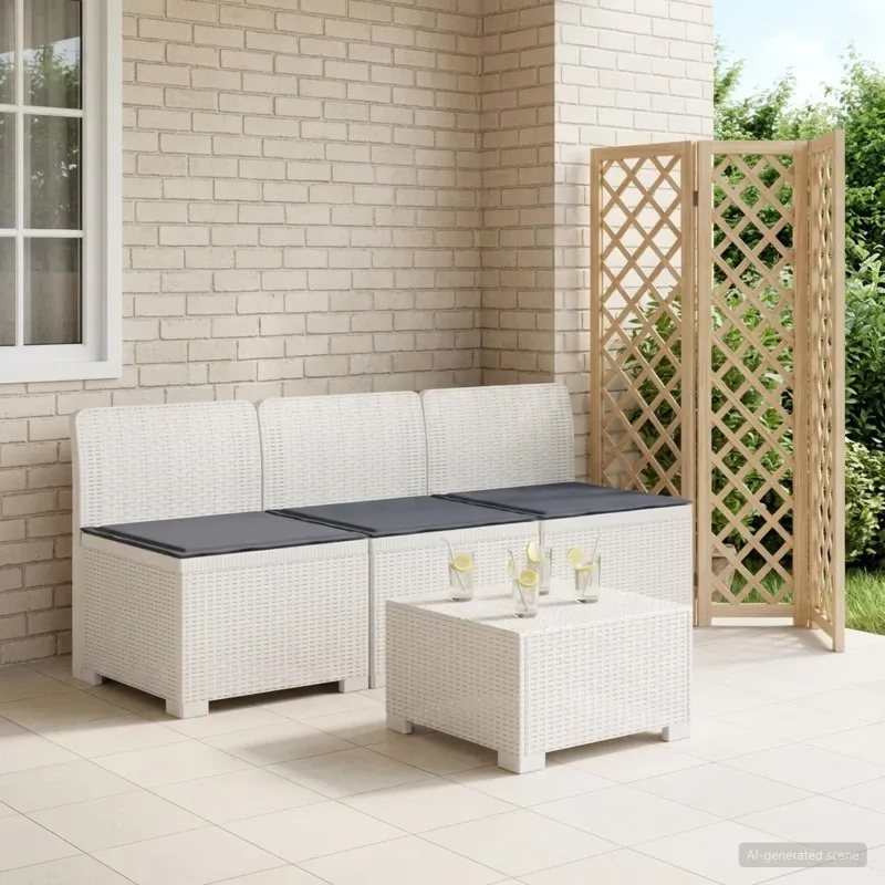 3-vietė sodo sofa su pagalvėlėmis, Rattan išvaizda PP Balta