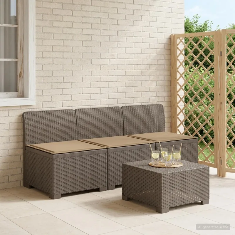 3-vietė sodo sofa su pagalvėlėmis, Rattan išvaizda PP