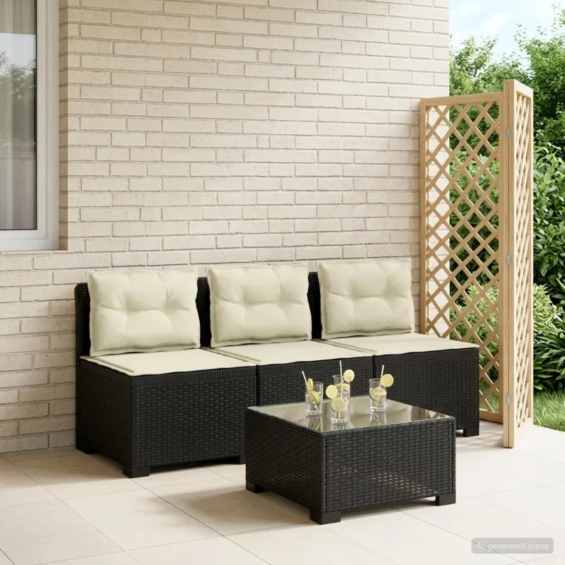 3-vietė sodo sofa su pagalvėlėmis, Rattan išvaizda PP Antracito