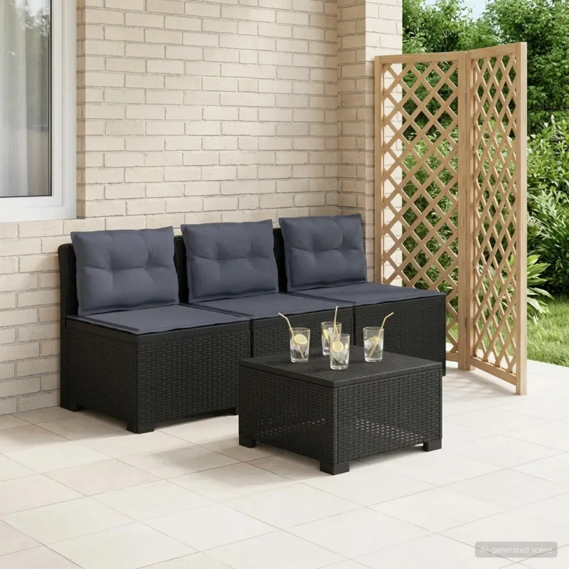 3-vietė sodo sofa su pagalvėlėmis, Rattan išvaizda PP Antracito