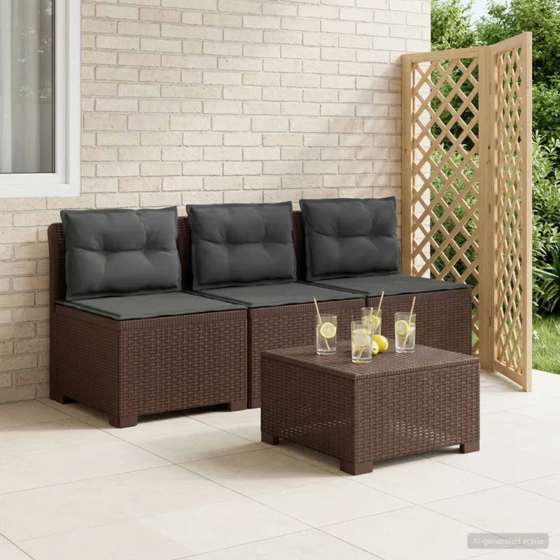 3-vietė sodo sofa su pagalvėlėmis, Rattan išvaizda PP Ruda